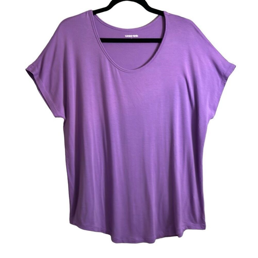 Lands End purple tee scoop neck hem short sleeve L